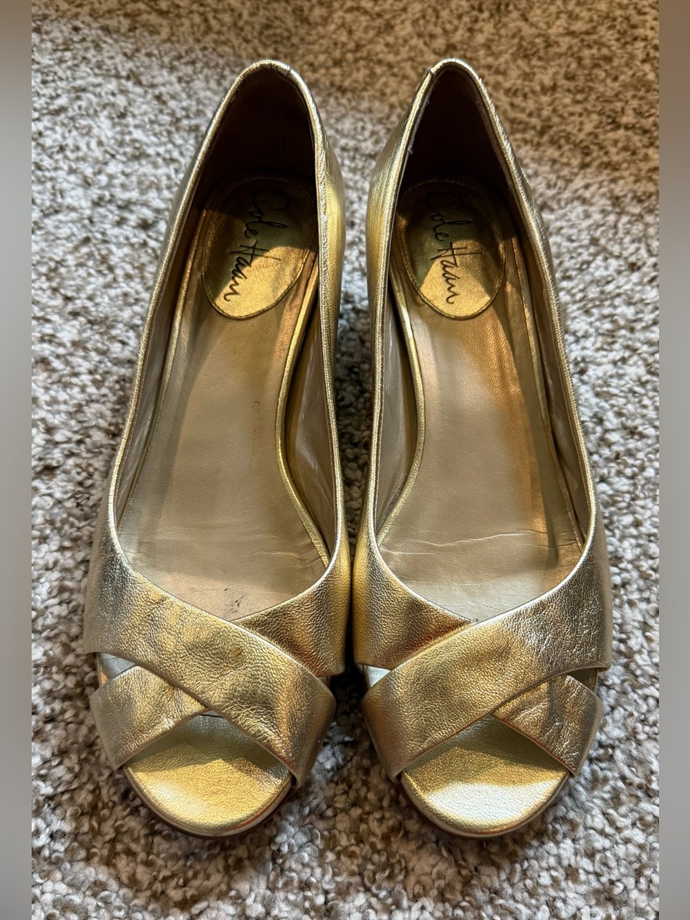 Cole Haan Open Toe Gold Wedges 7.5